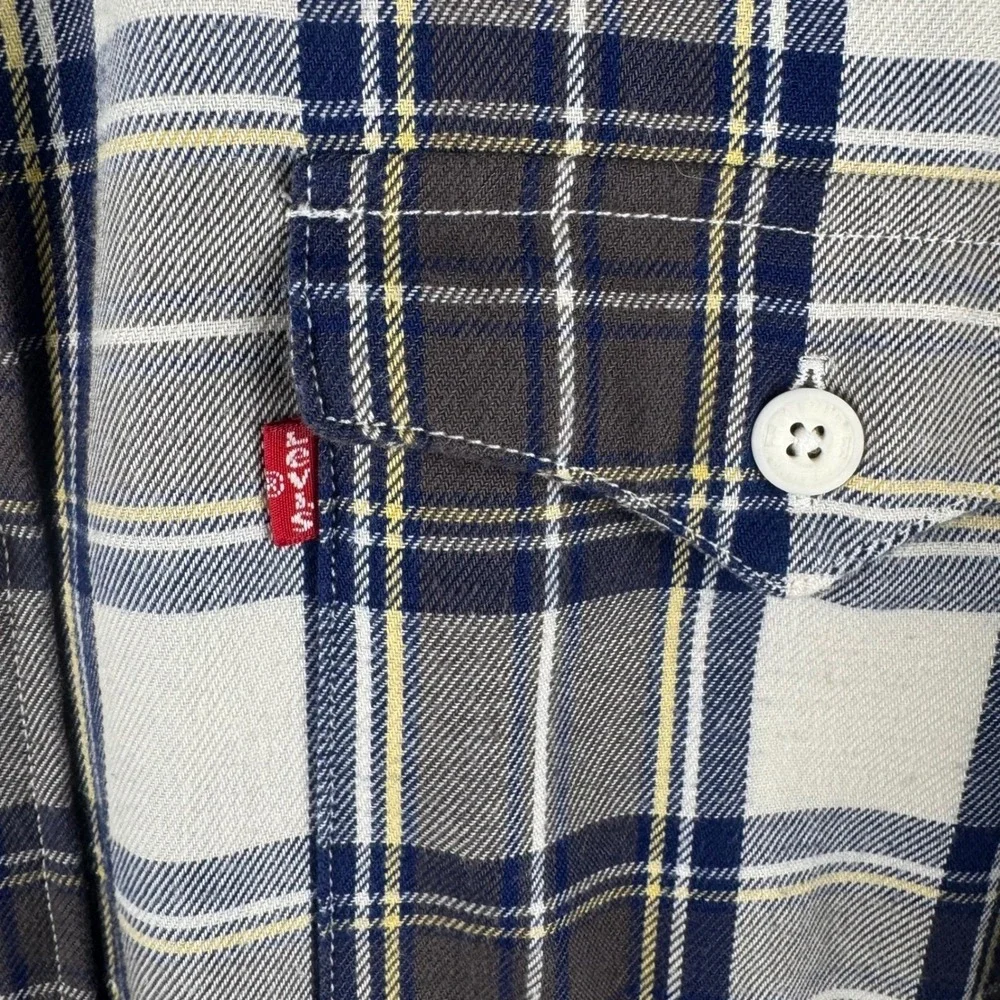 Levis Mens XL Standard Fit Plaid Flannel‎ Button Down Shirt Navy Grey White